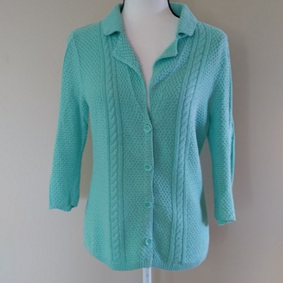 Heather B Button Front Cardigan Sweater M Green - Picture 1 of 14